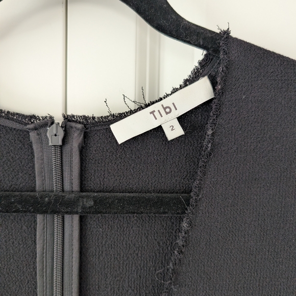 Tibi Black Melee Crepe V-Neck Dress With Organza Lining, 2 - Picture 9 of 14